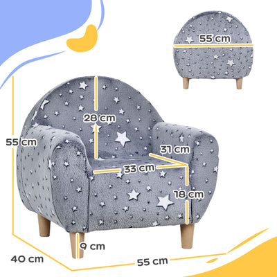 AIYAPLAY Kids Armchair, Glow in the Dark Chair with Star Design for Bedroom, Playroom, Kids Room, Grey 