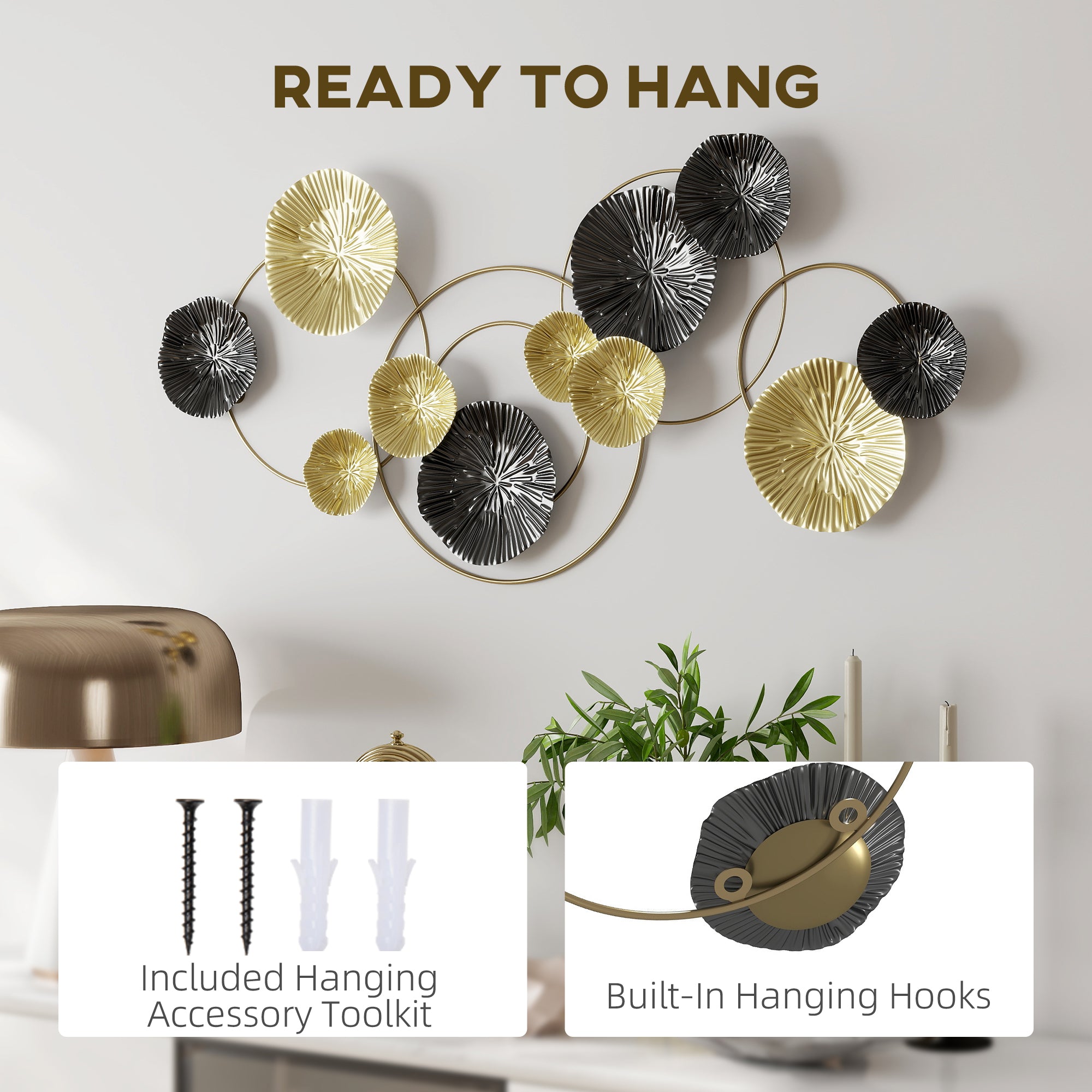 HOMCOM Metal Wall Art, Modern Hanging Wall Decor with Multi-Disc Design for Living Room 