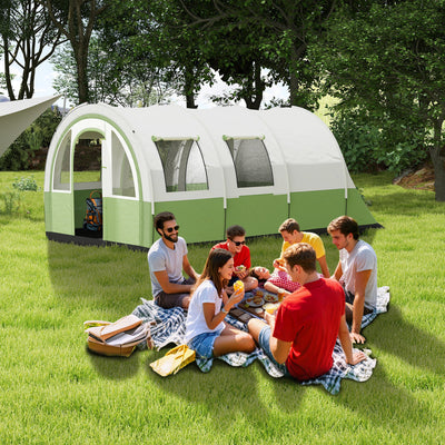 Outsunny 3000mm Waterproof Camping Tent, 5-6 Man Family Tent with Living and Bedroom, Carry Bag Included, Cream and Green 