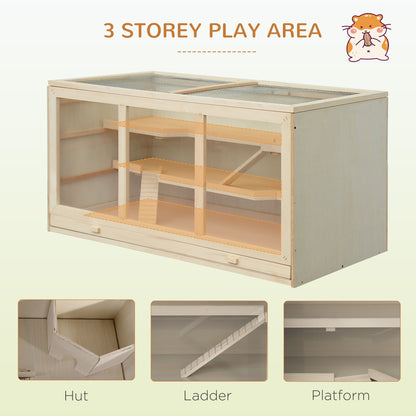 PawHut Wooden Hamster Cage, Small Animals Hutch with Tray, Openable Top, Exercise Play House Pen, 115L x 57W x 55Hcm, Natural 