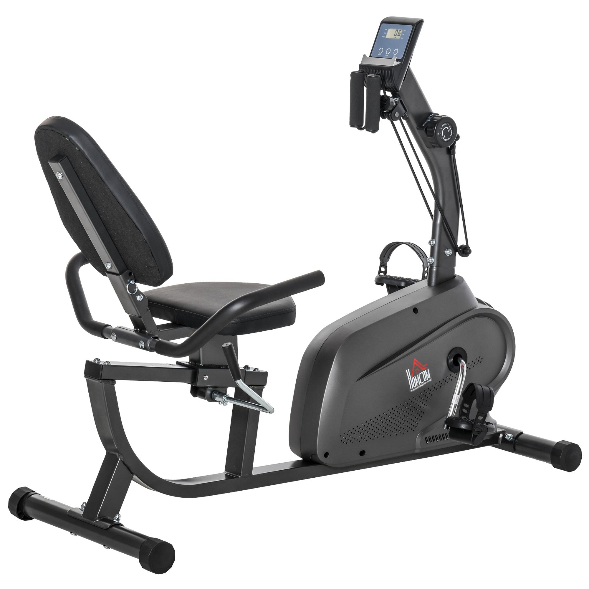 HOMCOM Recumbent Exercise Bike Recovery Exerciser, 8-Level Magnetic Resistance Stationary Bike with Pad Holder, LCD Monitor, for Indoor Cardio Workout, Black 
