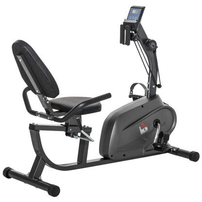 HOMCOM Recumbent Exercise Bike Recovery Exerciser, 8-Level Magnetic Resistance Stationary Bike with Pad Holder, LCD Monitor, for Indoor Cardio Workout, Black 