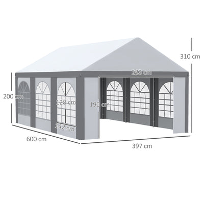 Outsunny 6 x 4m Galvanised Party Tent, Marquee Gazebo with Sides, Six Windows and Double Doors, for Parties, Wedding and Events 