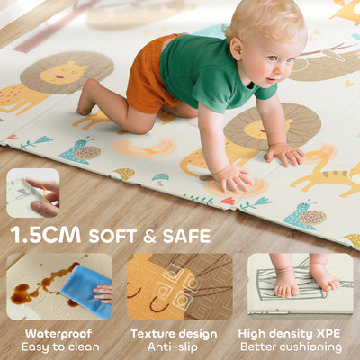 AIYAPLAY Baby Play Mat, Double Sideded Foldable Kids Crawling Mat, Reversible & Waterproof, Animal 