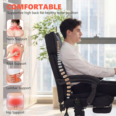 HOMCOM High Back Vibration Massage Office Chair Heated Reclining Computer Chair w/ Adjustable Height, Swivel Wheels, Black 