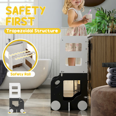 AIYAPLAY Toddler Step Stool, 4 in 1 Standing Tower, Foldable Toddler Step with Safety Rail, for Kitchen, Bathroom, Grey 
