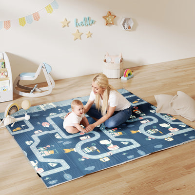 AIYAPLAY Foldable Baby Play Mat, Baby Playpen, Reversible Foam Playmat, Floor Mats for Toddlers, Traffic and Grey Diamond Theme 