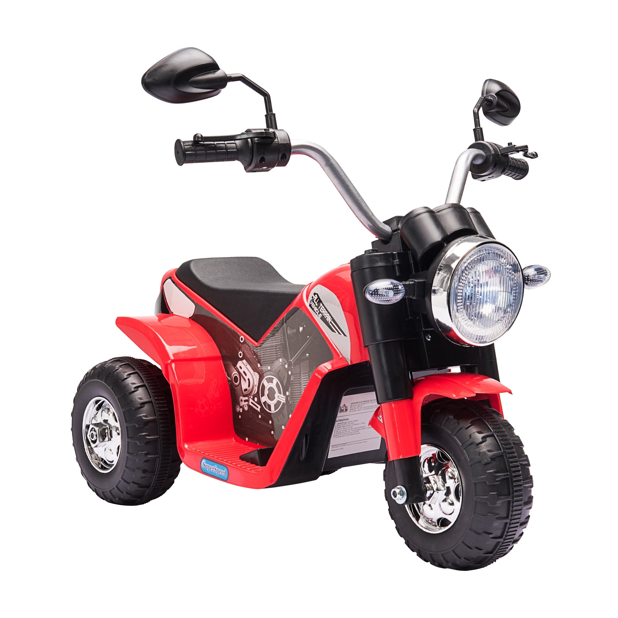 HOMCOM 6V Kids Electric Motorbike 3 Wheels Ride On Toy with Horn Headlights Realistic Sounds for Girl Boy 18 - 36 Months Red 