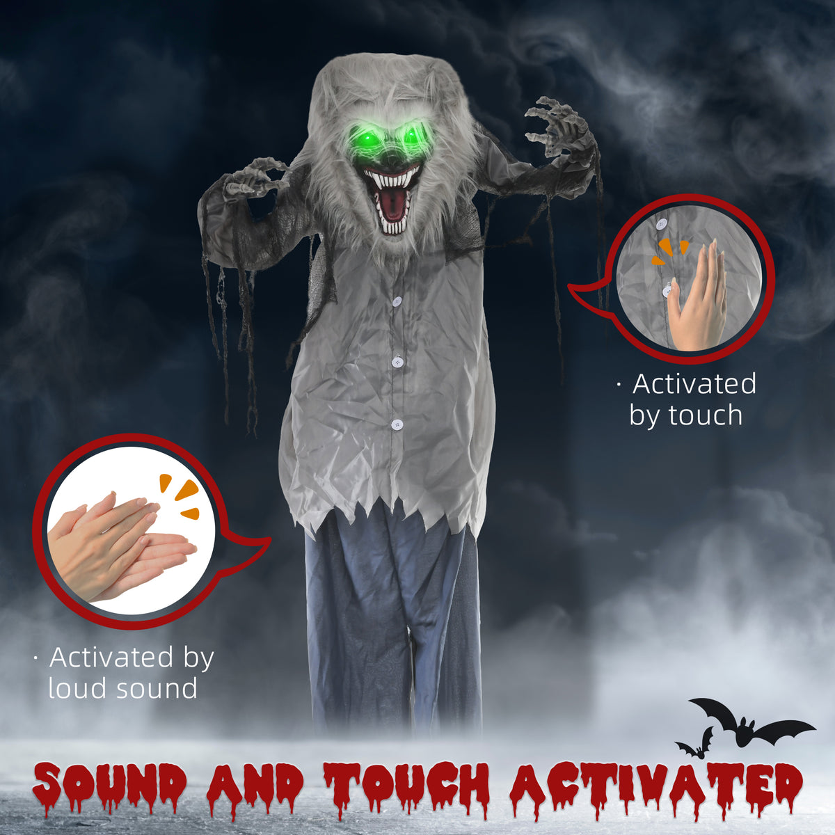HOMCOM 6'8" Skeleton Werewolf Halloween Animatronic, with Glowing Eyes 