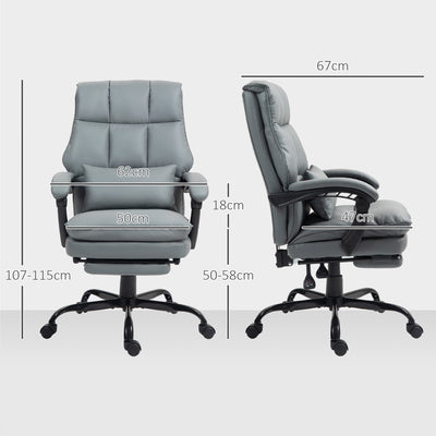 HOMCOM Faux Leather Reclining Office Chair, with Footrest - Grey 
