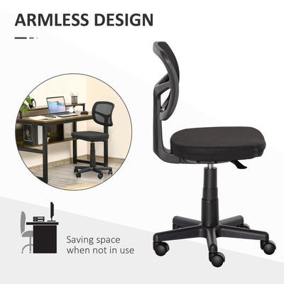 Vinsetto Small Office Chair without Arms, Ergonomic Swivel Mesh Desk Chair with Curved Back and Wheels, Height Adjustable, for Home Vanity Computer Dressing Table Study Bedroom, Holds Up to 120 kg 
