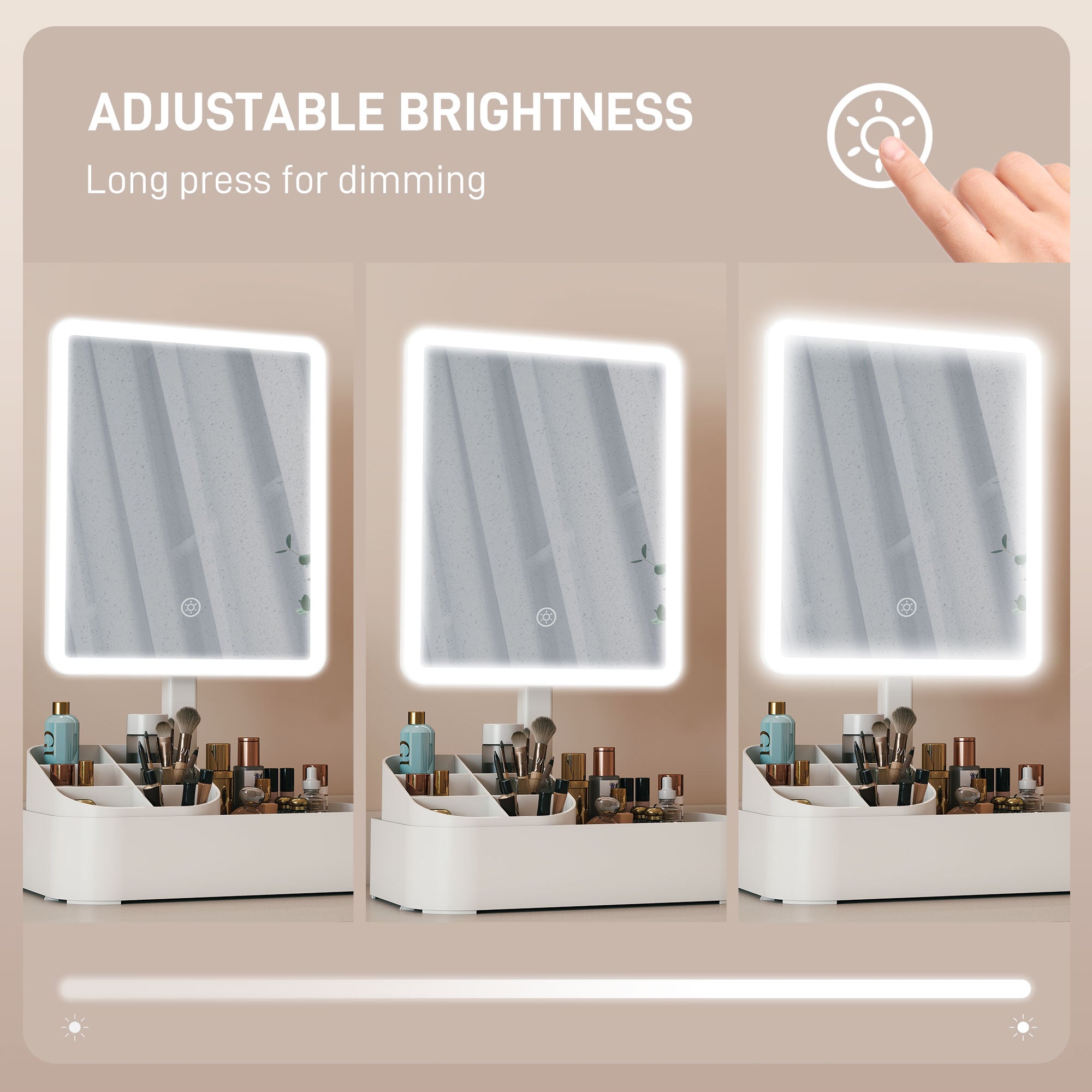 HOMCOM Makeup Mirror with Lights, Rechargeable Vanity Mirror w/ Touch Screen, 2 Lighting Modes and 180° Rotation, White 