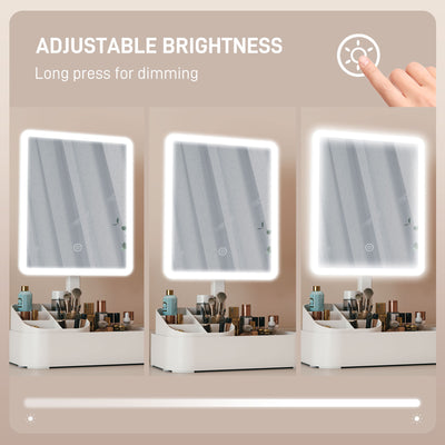 HOMCOM Makeup Mirror with Lights, Rechargeable Vanity Mirror w/ Touch Screen, 2 Lighting Modes and 180° Rotation, White 