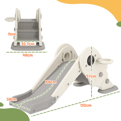 AIYAPLAY 3-in-1 Kids Slide with Basketball Hoop, Climber, Anti-Slip Steps for Toddlers, Ages 2-5 Years, Cream White 