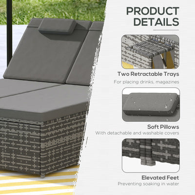 Outsunny 2 Seater Rattan Day Bed w/ Fire Retardant Cushions Grey 