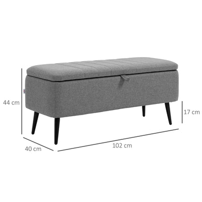 HOMCOM Storage Ottoman with Flip Top, Rectangular Upholstered Bench, Linen Fabric Footstool with Steel Legs for Living Room, Bedroom, Grey 