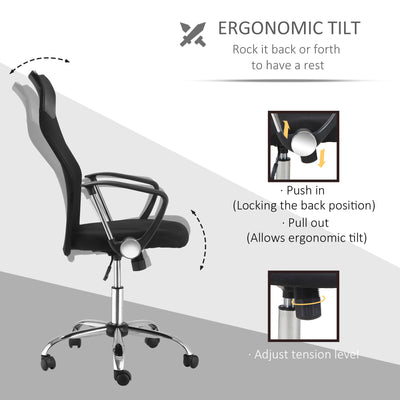 HOMCOM Ergonomic Office Chair Mesh Chair with Adjustable Height Tilt Function Black 