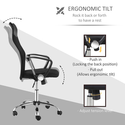 HOMCOM Ergonomic Office Chair Mesh Chair with Adjustable Height Tilt Function Black 