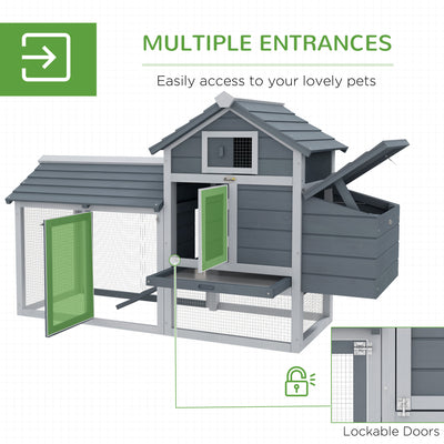 PawHut Small Chicken Coop with Run Hen House Poultry Coops Cages Nesting Box Grey 150.5 x 54 x 87cm 