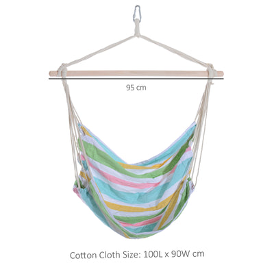 Outsunny Outdoor Hanging Rope Chair with Cotton Rope, Garden Hammock Chair with Wooden Support Bar Cotton Cloth, Portable Garden Chair for Patio & Tree, Green 