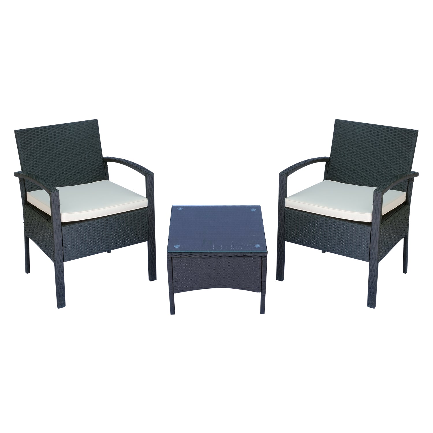 Outsunny 2 Seater Rattan Bistro Set, Steel-Black 