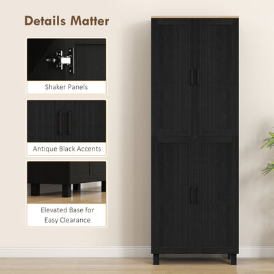 HOMCOM Freestanding Kitchen Cupboard, 4-Door Storage Cabinet with Adjustable Shelves, Modern Kitchen Pantry for Dining Room, 170cm, Black 