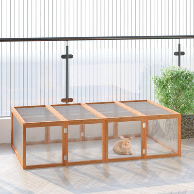 PawHut Wooden Rabbit Hutch Cage 6ft with Wire Mesh, Openable Roof, Play Space for Outdoor, Natural Wood Finish 