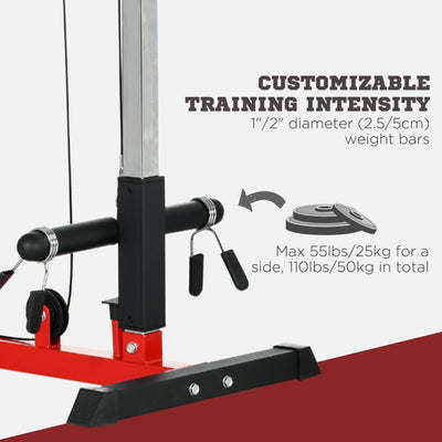 SPORTNOW Pull Up Station, Power Cage with Adjustable Seat, for Home Gym - Red 
