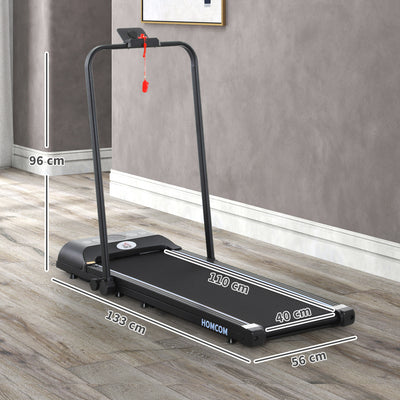 HOMCOM Foldable Walking Treadmill, with LED Display and Wheels, for Home, Office, Gym, Blue 