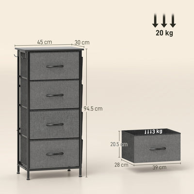 HOMCOM Chest of Four Fabric Drawers - Charcoal Grey 