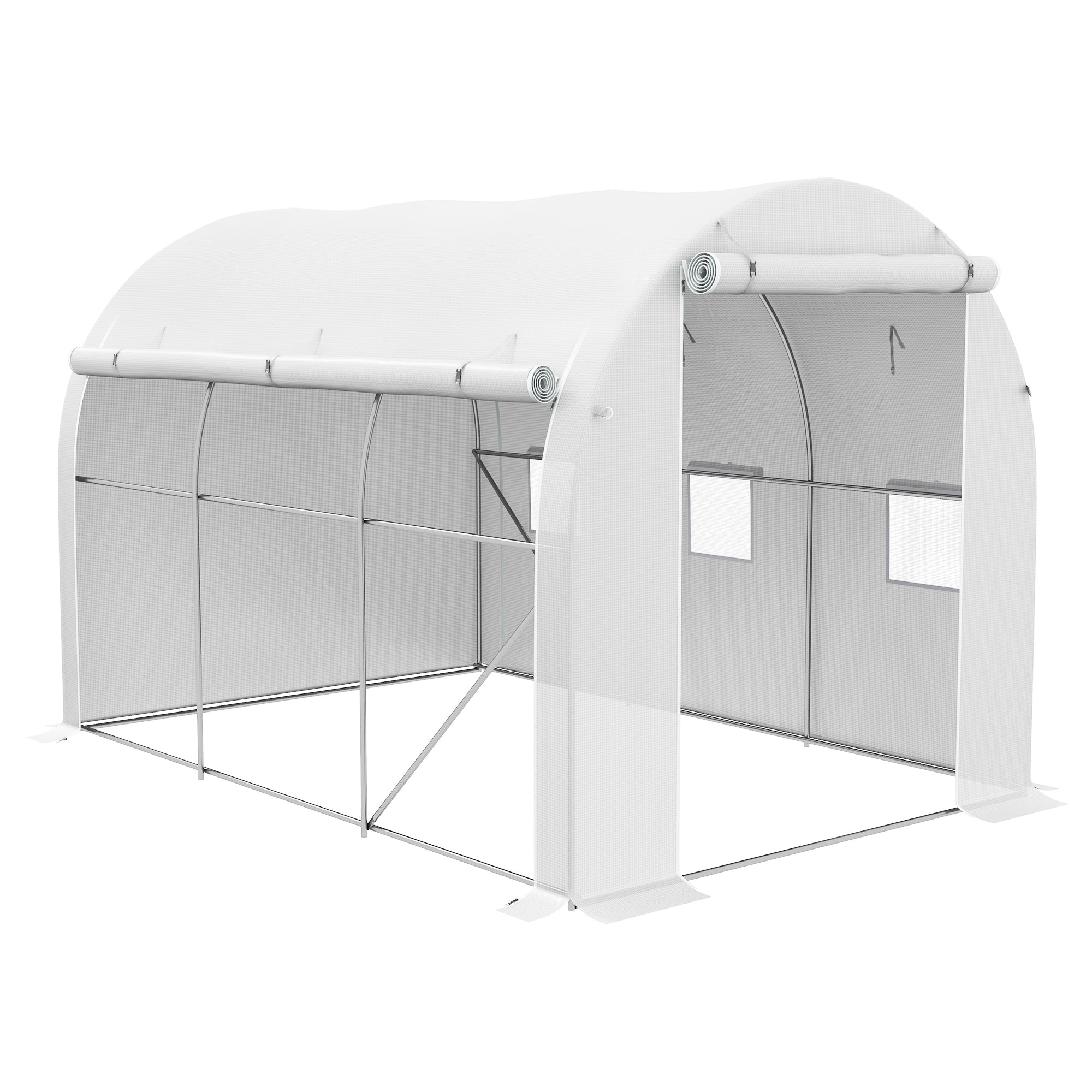 Outsunny 296 x 196cm Steel Frame Polytunnel Greenhouse - White 