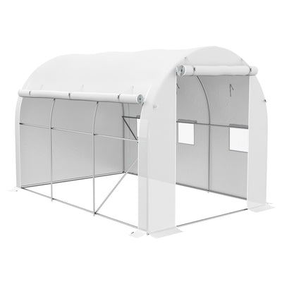 Outsunny 296 x 196cm Steel Frame Polytunnel Greenhouse - White 