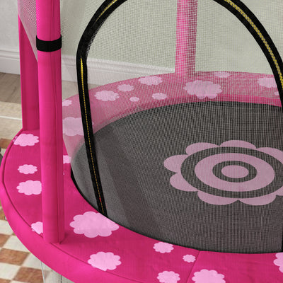AIYAPLAY 4.6FT Toddler Trampoline w/ Safety Enclosure Net, for Indoor Outdoor Use, Ages 3-6 Years, Sun Pattern - Pink 