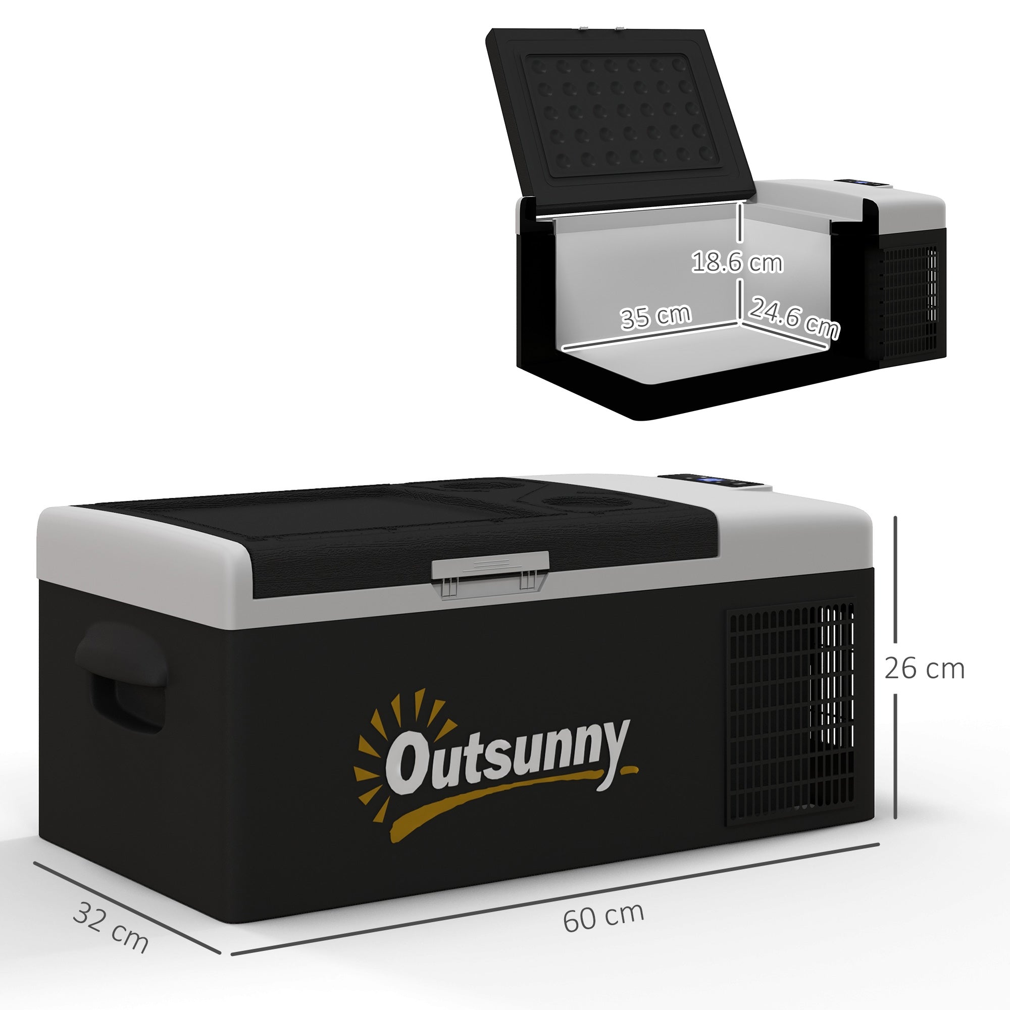 Outsunny 16L Portable Car Fridge, -20\'e2\'84\'83 to 10\'e2\'84\'83 Adjustable Temperature - Black/Grey