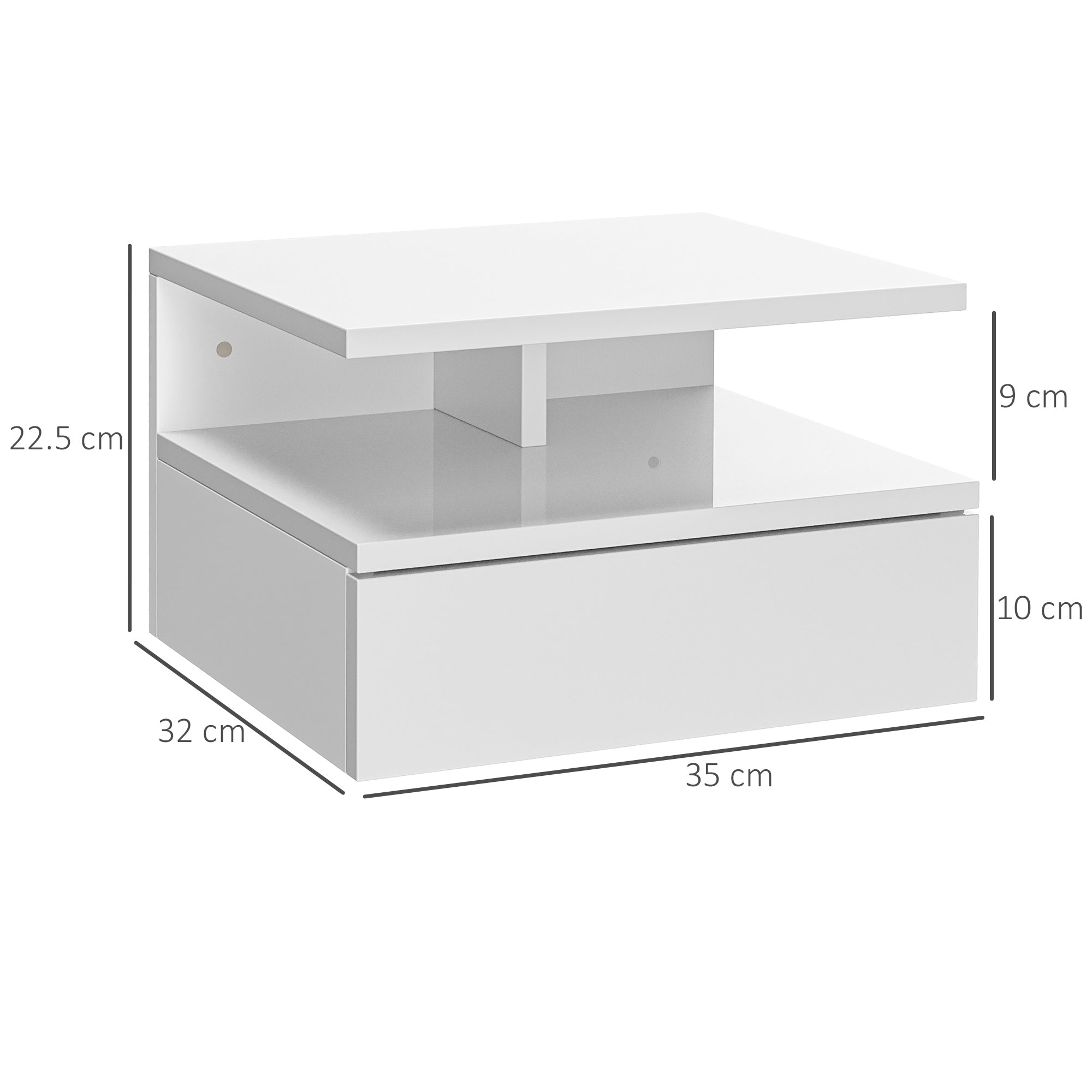 HOMCOM Set of Two Floating High Gloss Bedside Tables - White 