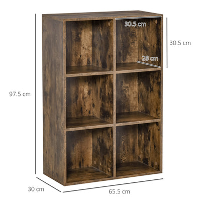 HOMCOM Six-Cube Bookcase - Rustic Brown Wood Effect 