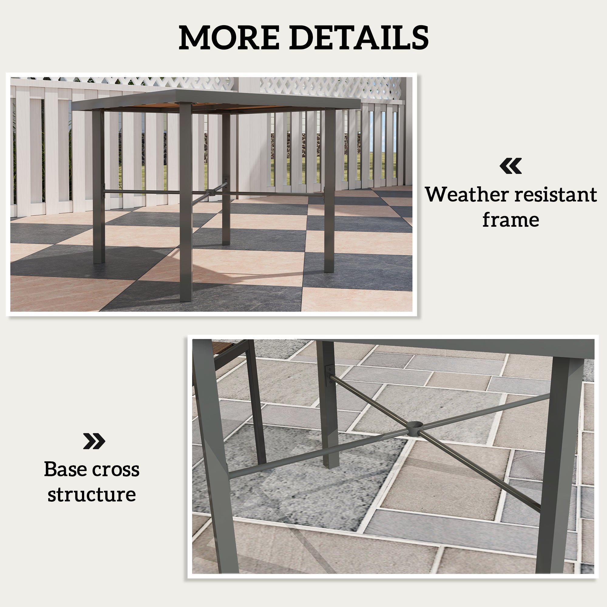 Outsunny Garden Table, 90cm Square Outdoor Patio Dining Table with 4.2 cm Umbrella Hole, Metal Frame, Wood Effect Top, for Terrace, Balcony, Natural Wood Finish 