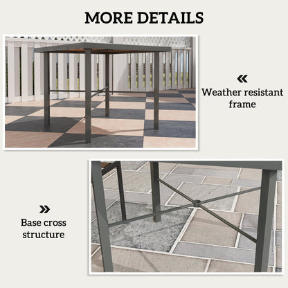Outsunny Garden Table, 90cm Square Outdoor Patio Dining Table with 4.2 cm Umbrella Hole, Metal Frame, Wood Effect Top, for Terrace, Balcony, Natural Wood Finish 