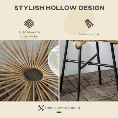 Outsunny Rattan Side Table, Round Outdoor Coffee Table, with Round PE Rattan and Tempered Glass Table Top for Patio, Garden, Balcony, Beige 