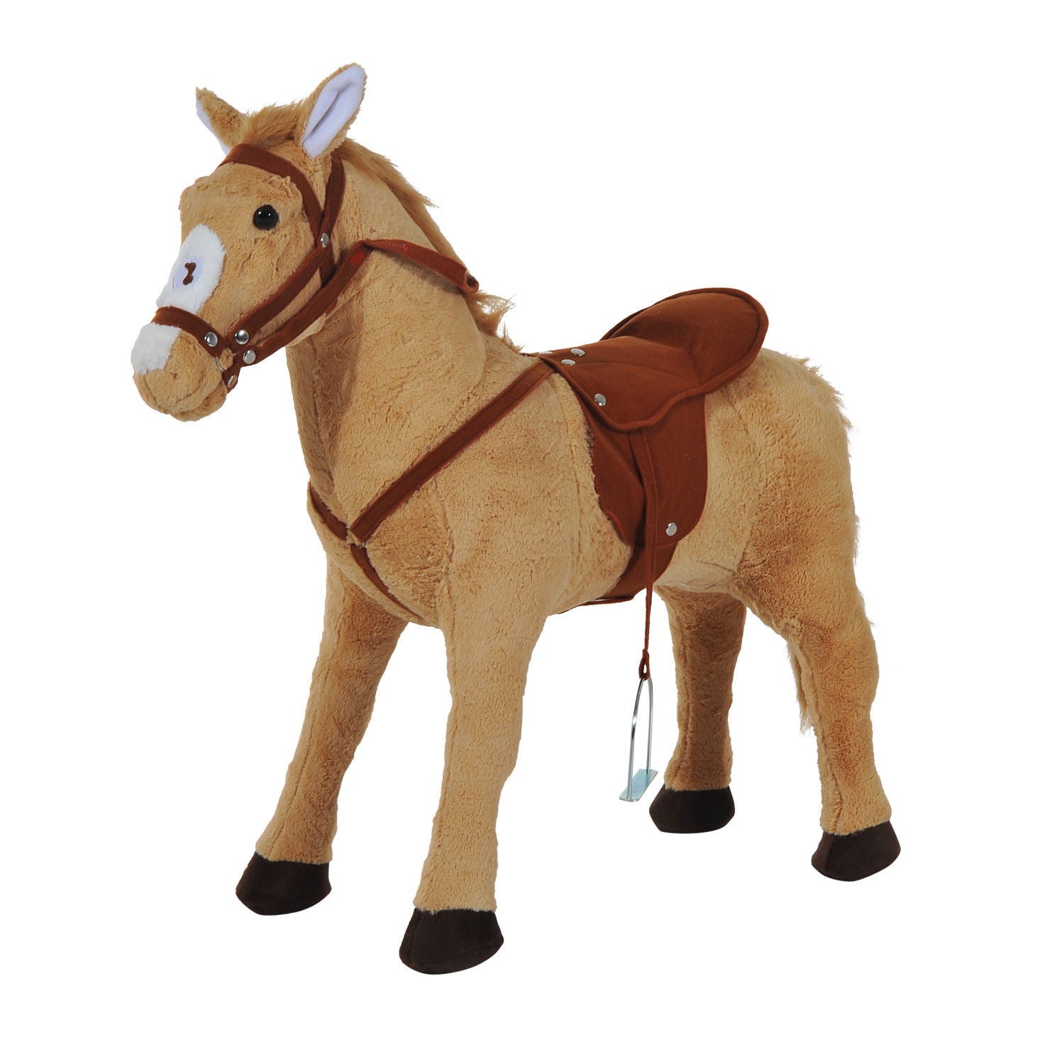 HOMCOM Kids Ride On Standing Horse Cuddly Toy Children Plush Soft Pony Gift w/ Neigh Sound or 3 Years and Up Beige 