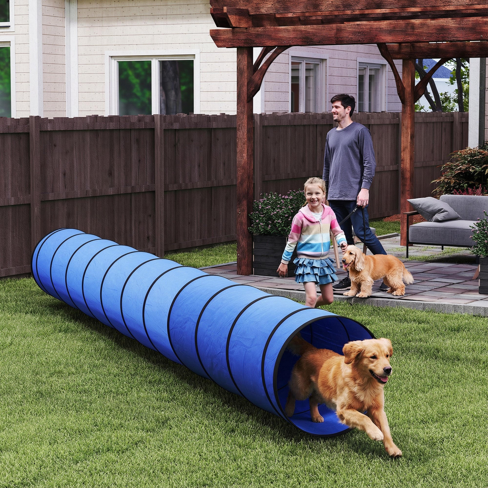 PawHut Dog Tunnel, 500 x 60 cm, Foldable Play Tunnel with 6 Pegs and Bag, Tear-Resistant Outdoor Dog Agility Equipment, Blue 