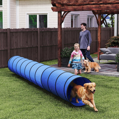 PawHut Dog Tunnel, 500 x 60 cm, Foldable Play Tunnel with 6 Pegs and Bag, Tear-Resistant Outdoor Dog Agility Equipment, Blue 