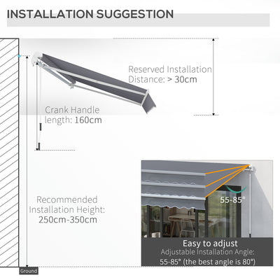 Outsunny 3 x 2.5m Manual Awning Canopy Sun Shade Shelter Retractable for Garden Grey 