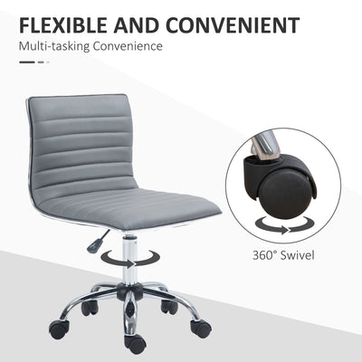 HOMCOM Adjustable Swivel Office Chair with Armless Mid-Back in PU Leather and Chrome Base - Light Grey 