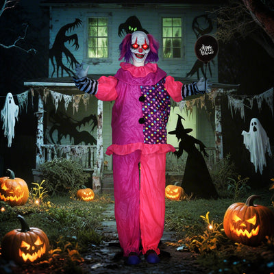 Outsunny 5′7″ Scary Animated Clown Decoration - Pink/Purple 