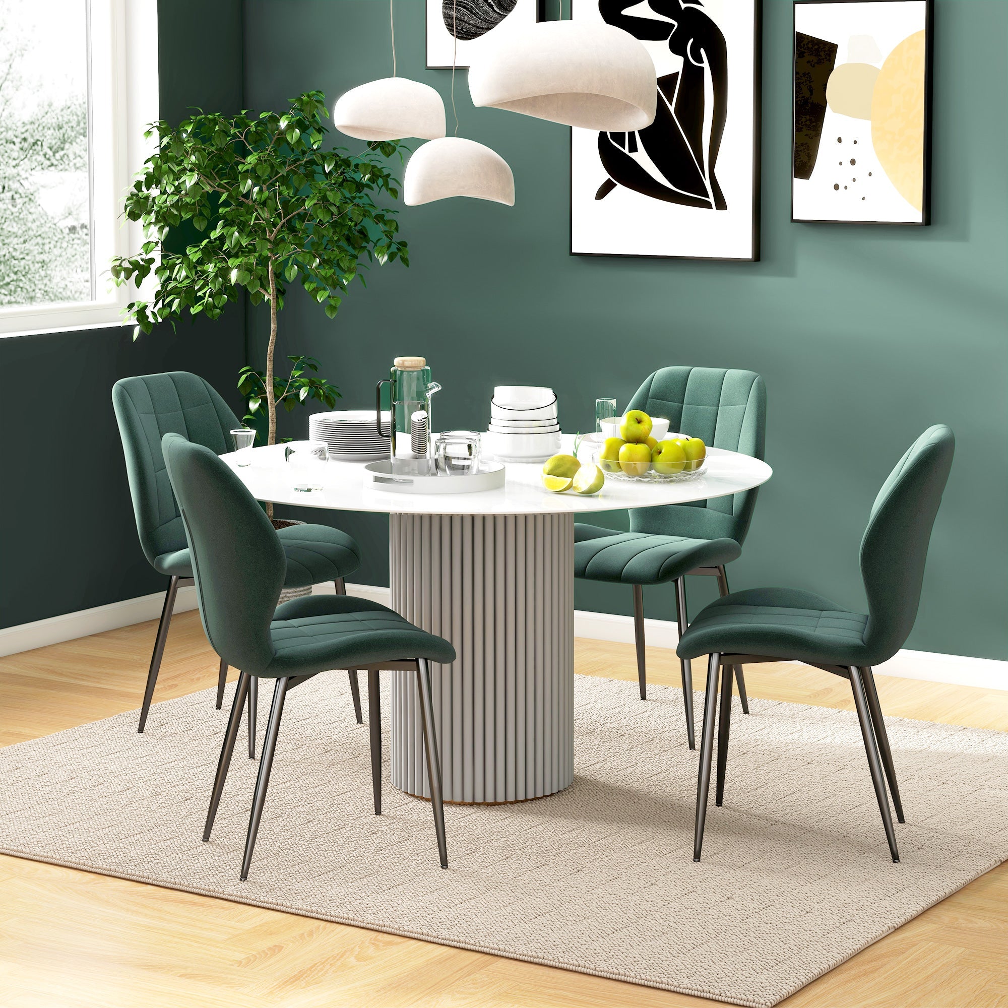 HOMCOM Set of Four Flannel Relaxed Tub Dining Chairs - Green 