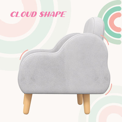 ZONEKIZ Kids Armchair Toddler Sofa Children Chair with Arm Rest, Wooden Frame, Velvet, PP Legs, Cloud Shape, for Ages 1.5-3 Years - Grey 