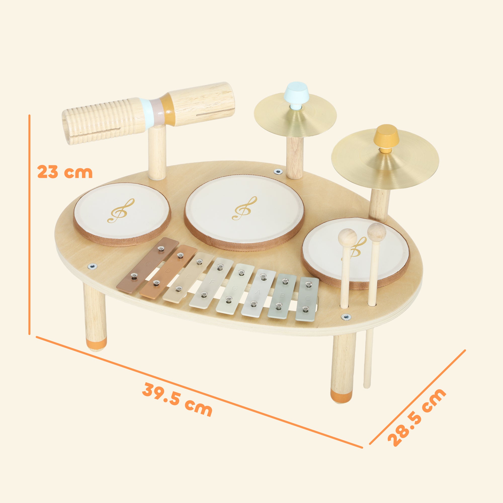 AIYAPLAY Baby Drum Kit, Wooden Kids Musical Instruments with Drums and Xylophone, Gifts for Girls Boys Birthday, Natural 