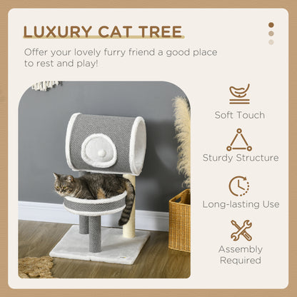 PawHut Cat Tree for Indoor Cats, with Scratching Post, Bed, Tunnel, Toy Ball, 48 x 48 x 73cm - White 