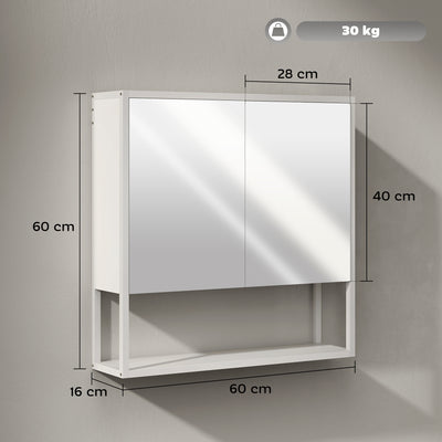 HOMCOM Bathroom Mirror Cabinet with Soft-Close Doors and Adjustable Shelf - White 